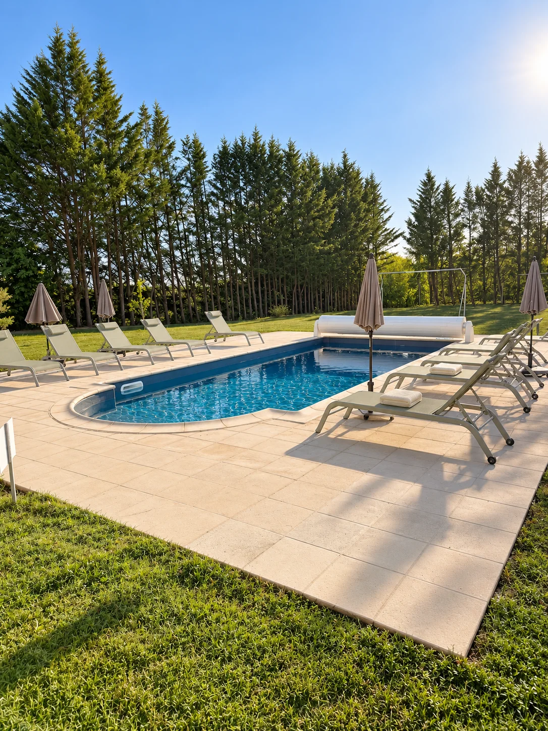 Piscine extérieure et transats